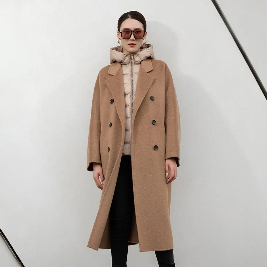 Camel Wool Overcoats with Waistband