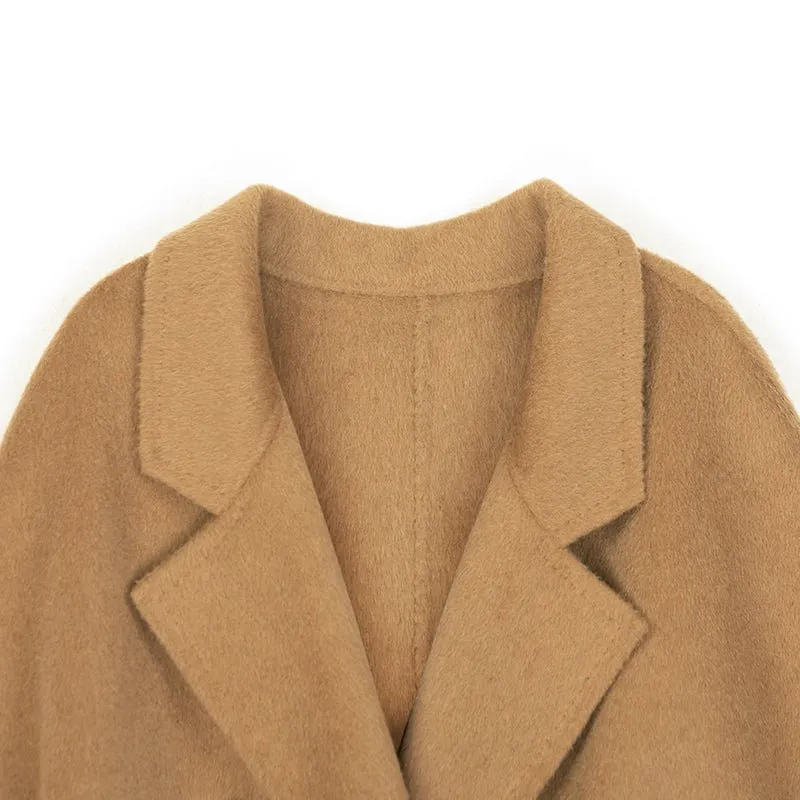 Camel Wool Overcoats with Waistband