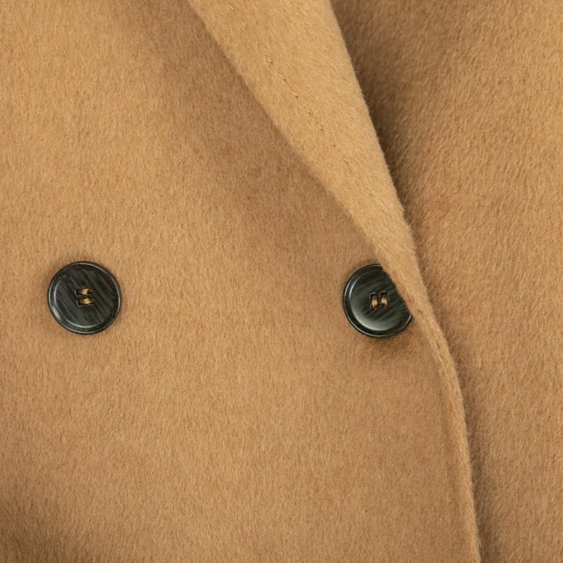 Camel Wool Overcoats with Waistband