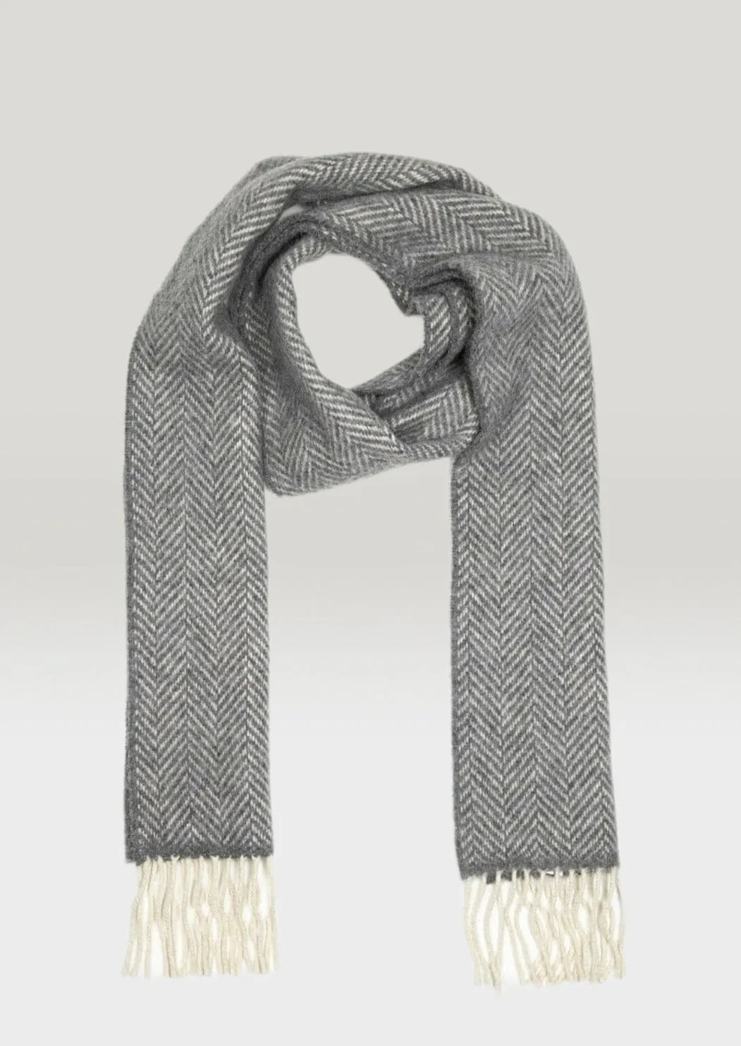 Cashmere Merino Scarf | Grey Herringbone