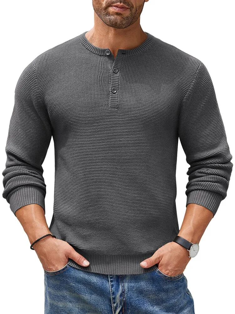 Casual Waffle Texture Henley Sweater (US Only)