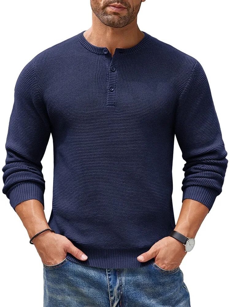 Casual Waffle Texture Henley Sweater (US Only)