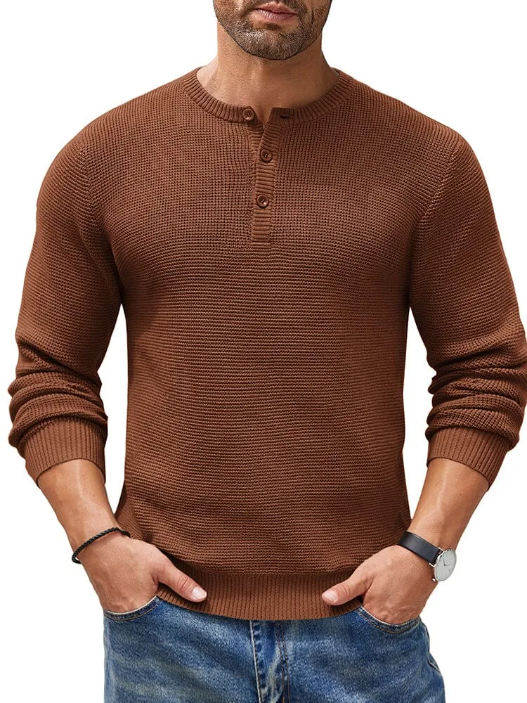 Casual Waffle Texture Henley Sweater (US Only)