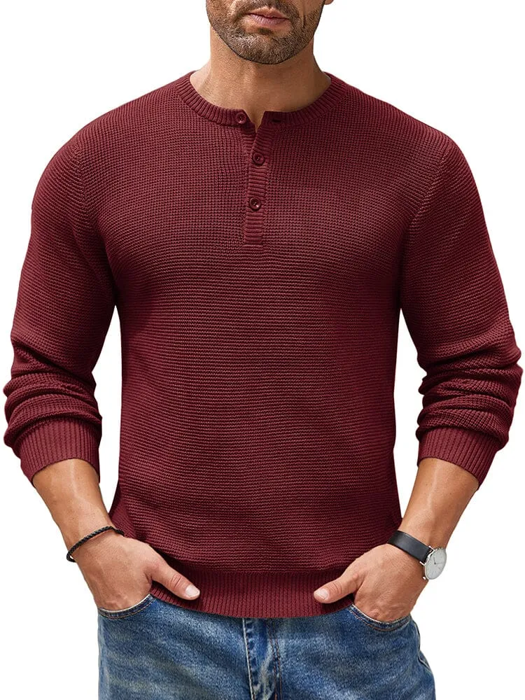 Casual Waffle Texture Henley Sweater (US Only)