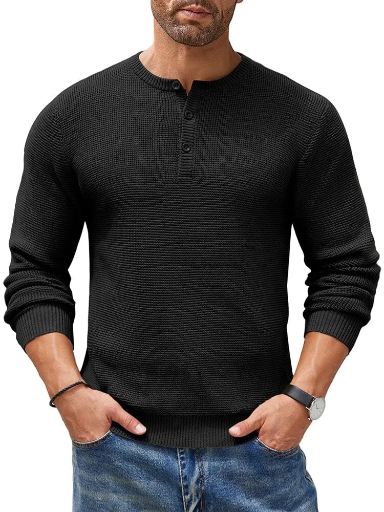 Casual Waffle Texture Henley Sweater (US Only)