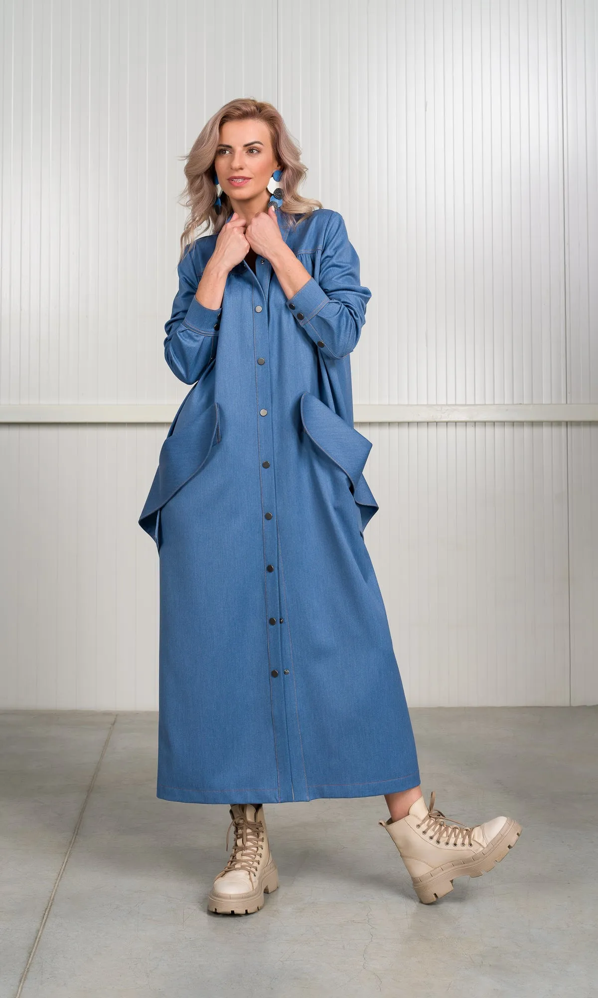 Chambray Shirt Dress with Flap Pockets