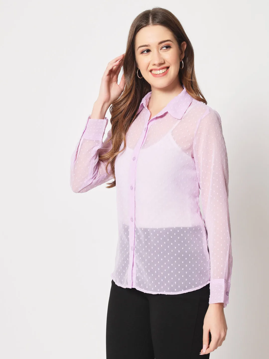 Classic Self Design Georgette Slim Fit Sheer Casual Shirt