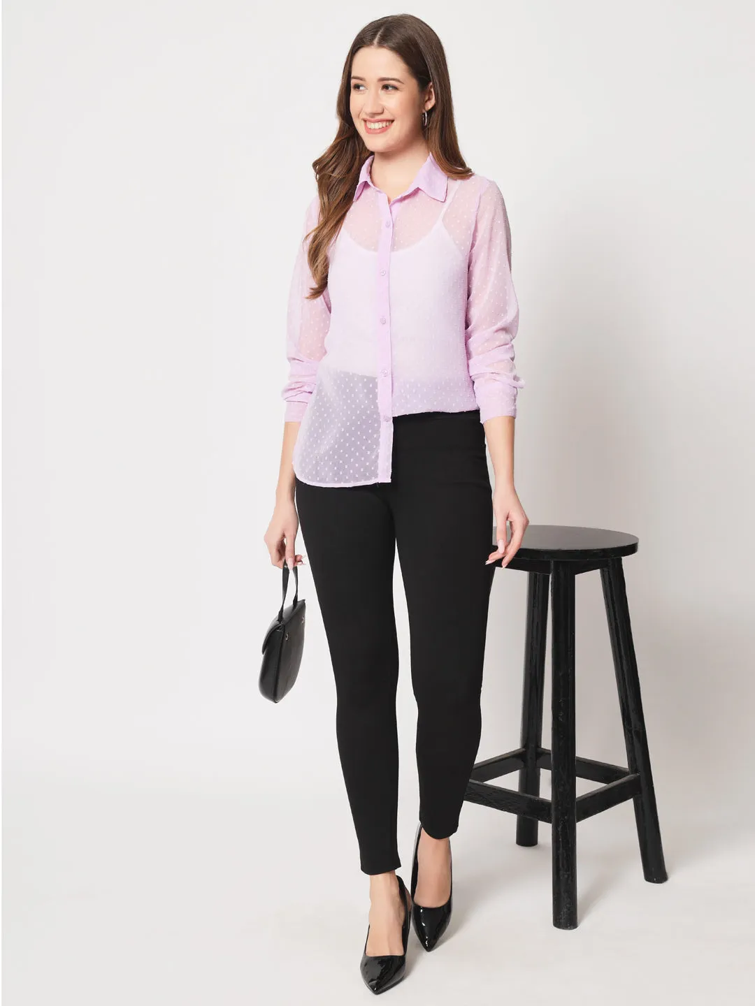 Classic Self Design Georgette Slim Fit Sheer Casual Shirt