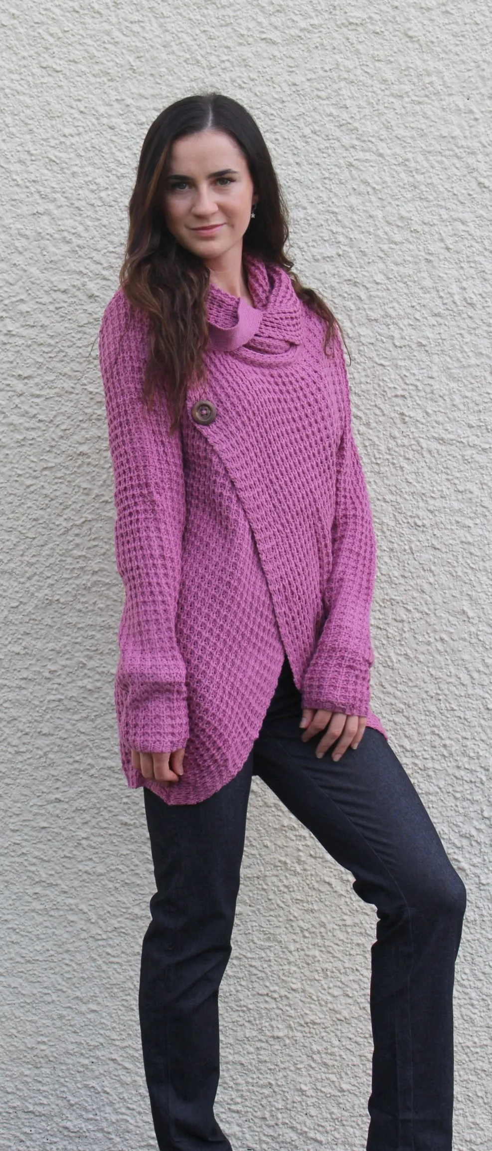 Cowl Neck Asymmetric Wrap Sweater, Lavender