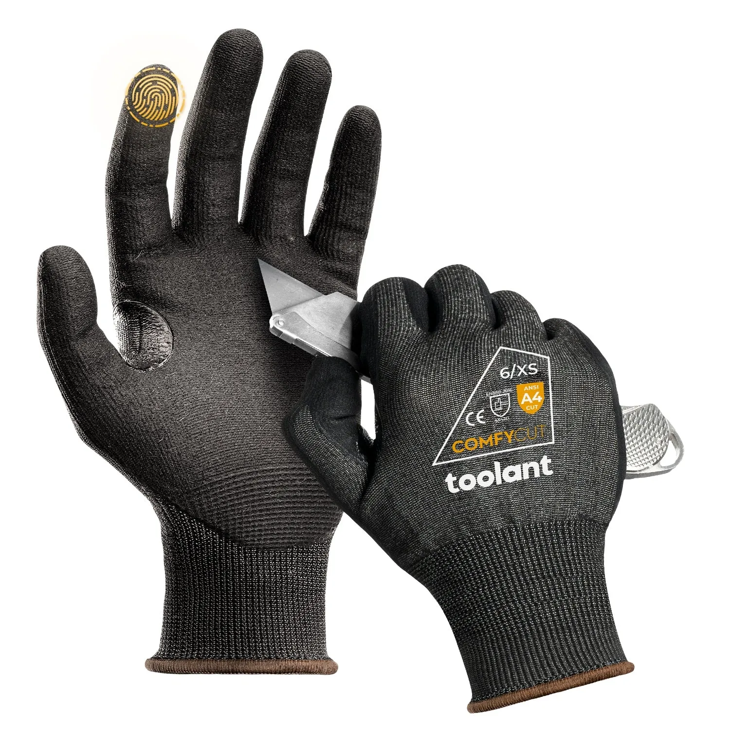 Cut Resistant Work Gloves, Level 4, Ultra Light and Thin, Fitting and Flexible, Breathable, Firm Grip, Touch-Screen