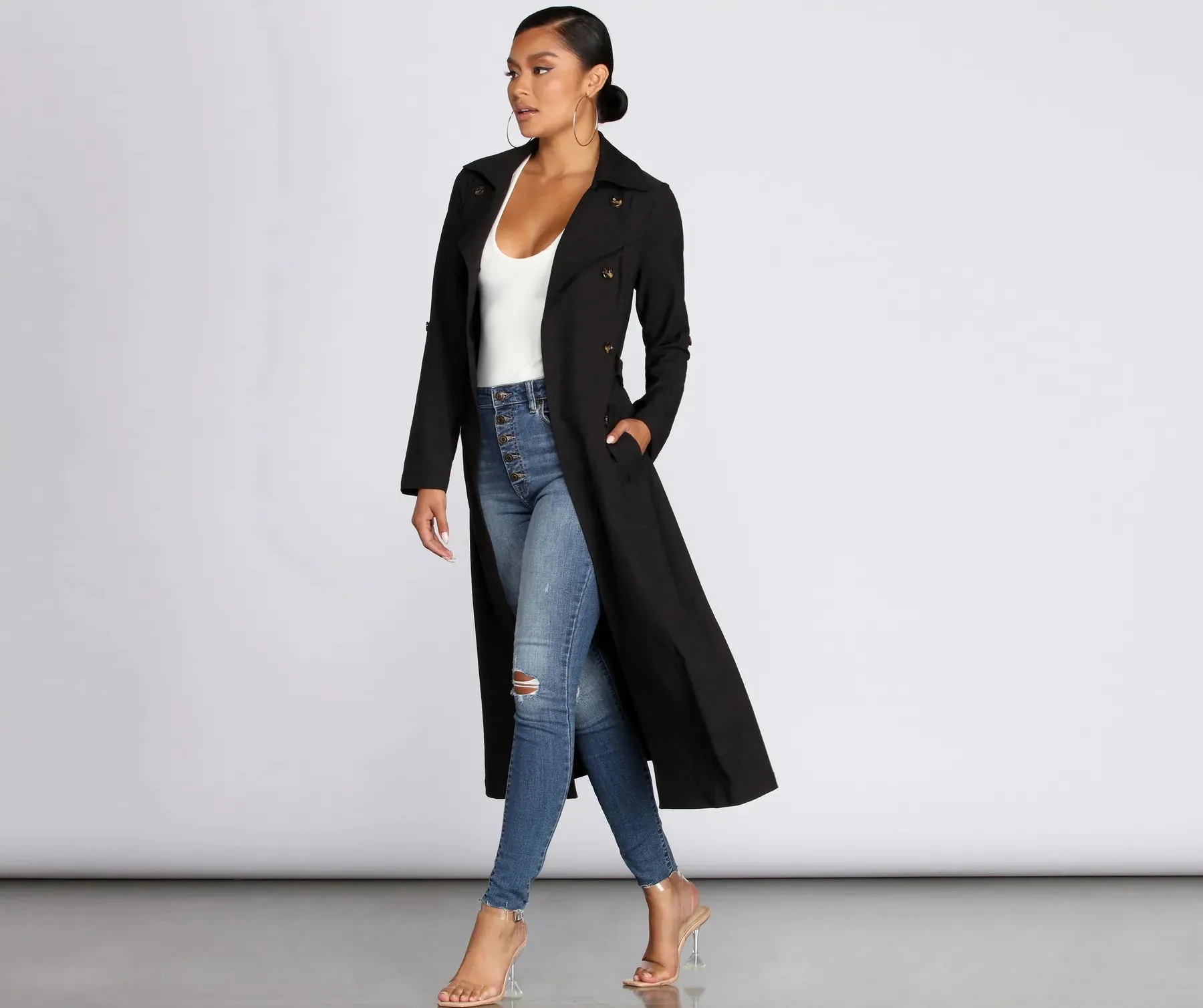 Double Trouble Long Trench Coat