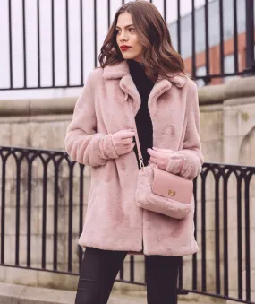 Dusty Pink Blazer Style Faux Fur Coat