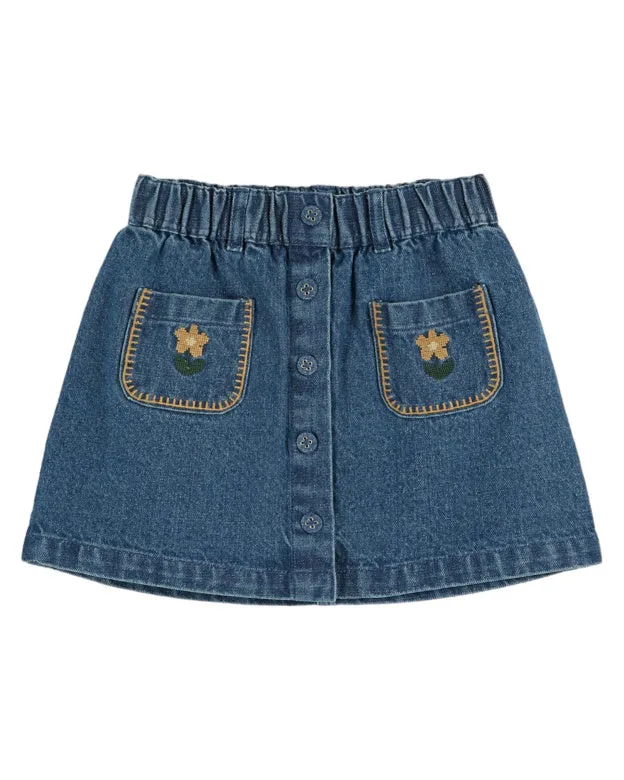 Emile et Ida Denim Embroidered Skirt