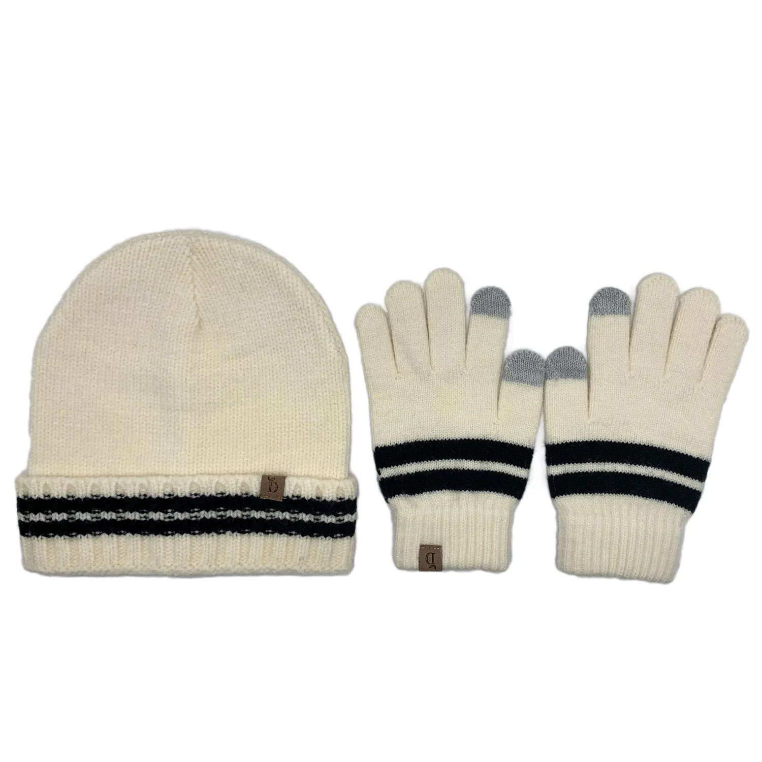 Empire Cove Winter Set Knit Striped Beanie and Touch Screen Gloves Gift Set