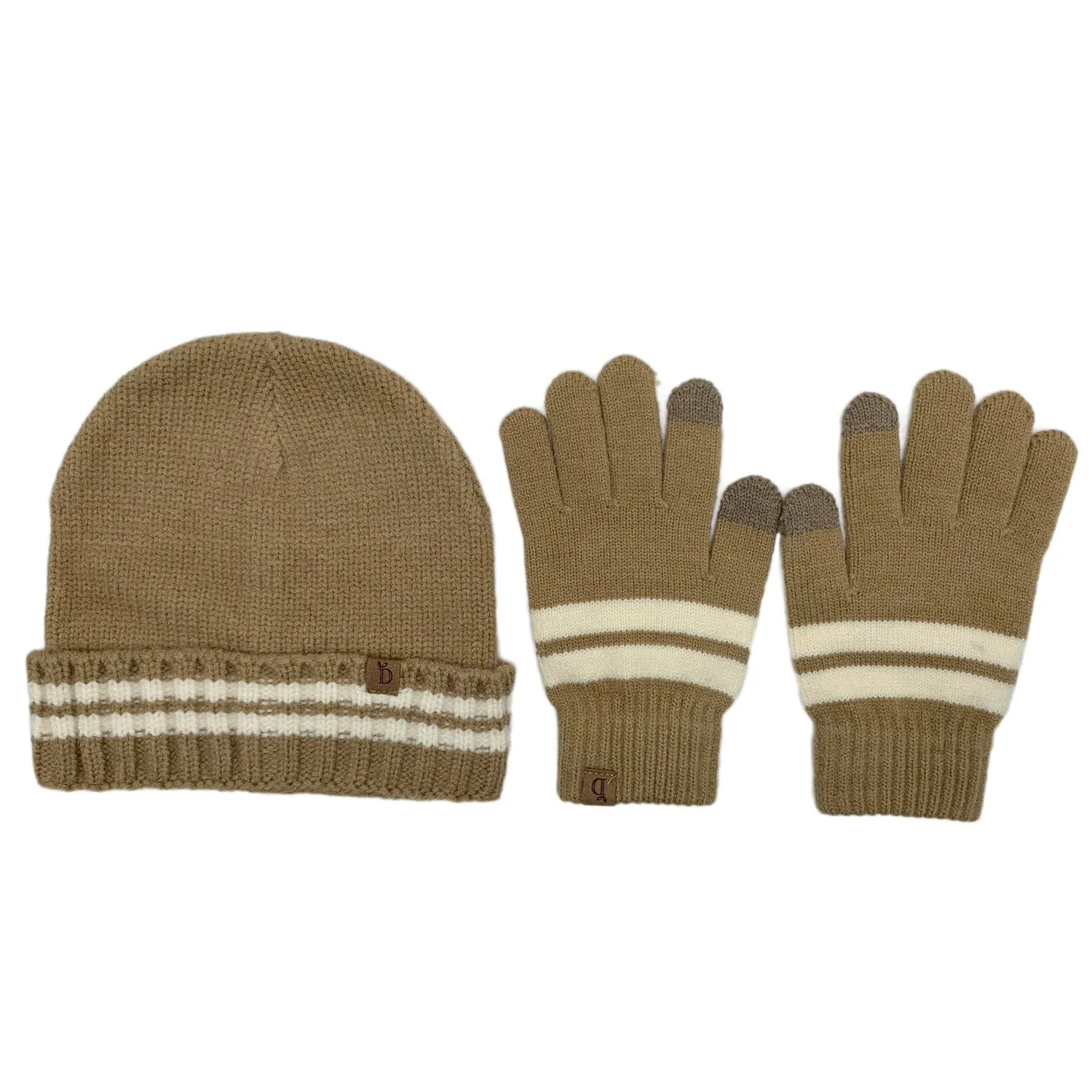 Empire Cove Winter Set Knit Striped Beanie and Touch Screen Gloves Gift Set