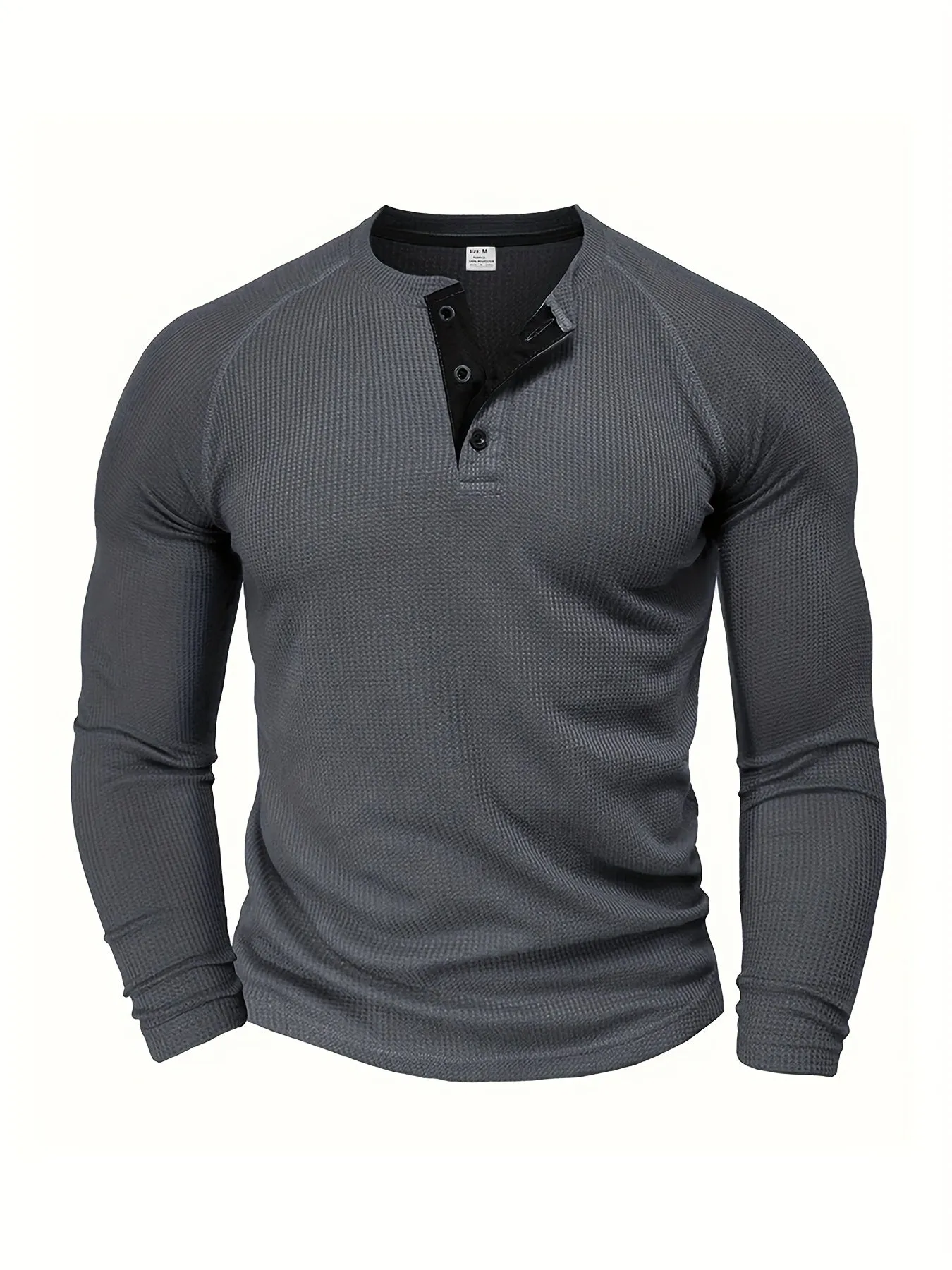 Fall Mens Outfits Men's Loose Solid Henley Shirt, Crew Neck Half Button Long Sleeve Shirt For Spring Fall Outdoor Activities