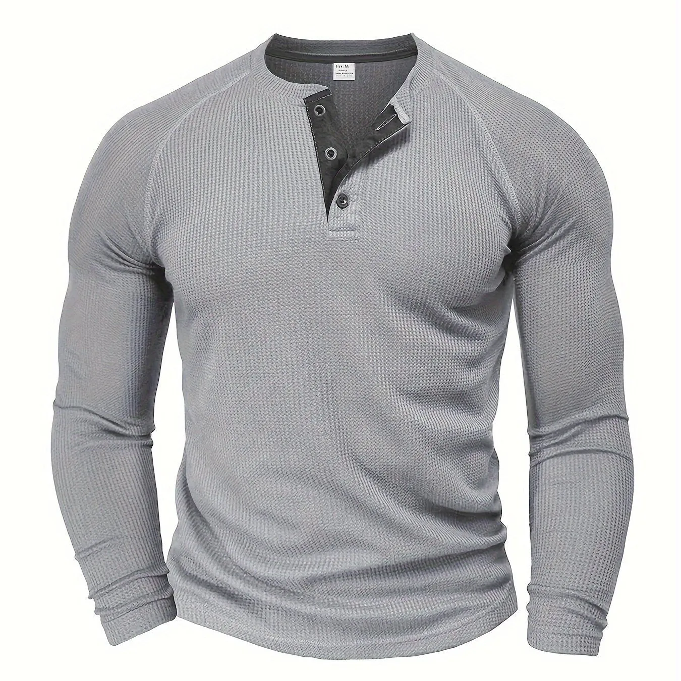 Fall Mens Outfits Men's Loose Solid Henley Shirt, Crew Neck Half Button Long Sleeve Shirt For Spring Fall Outdoor Activities