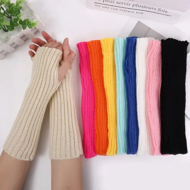 Fashion Soft Winter Knitted Arm Sleeve 8 Colors Long Fingerless Gloves Warmer Women Mitten Girls Clothes Punk Y2K Accessories