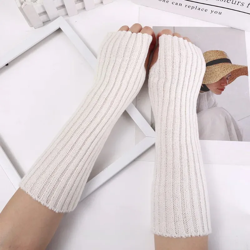 Fashion Soft Winter Knitted Arm Sleeve 8 Colors Long Fingerless Gloves Warmer Women Mitten Girls Clothes Punk Y2K Accessories