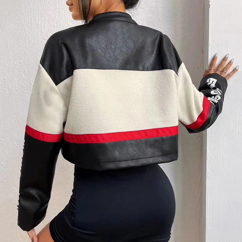 Fashionkova fall trends 2024 outfits American Stitching Cool Fried Street Hot Girl Baseball Uniform PU Leather Coat Women's Autumn New Short Motorcycle Jacket