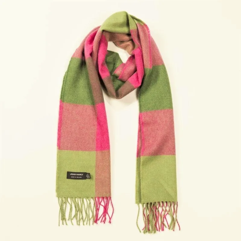 Fine Merino Scarf - Pink and Green Block - John Hanly