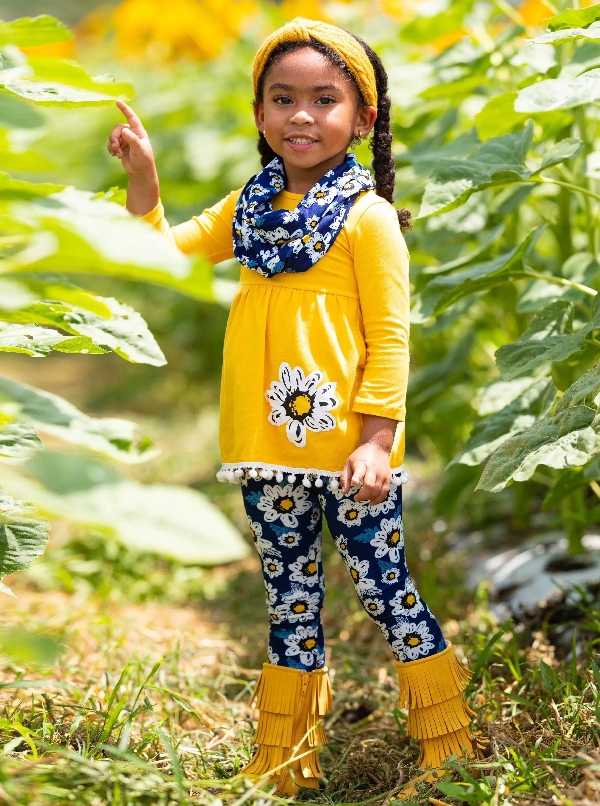 Flower Fancy Tunic, Leggings and Scarf Set