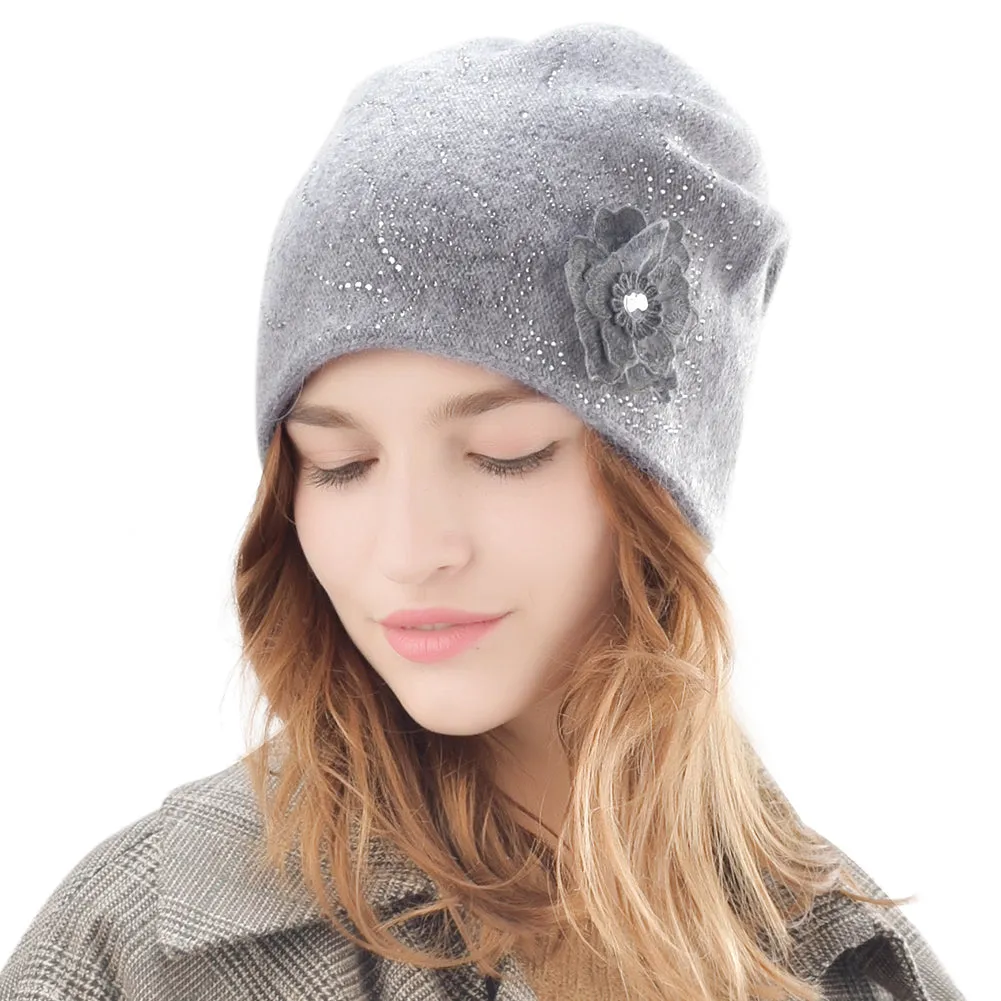 FURTALK Women Winter Beanies Hat Flower Sequin  Drop Shipping B008