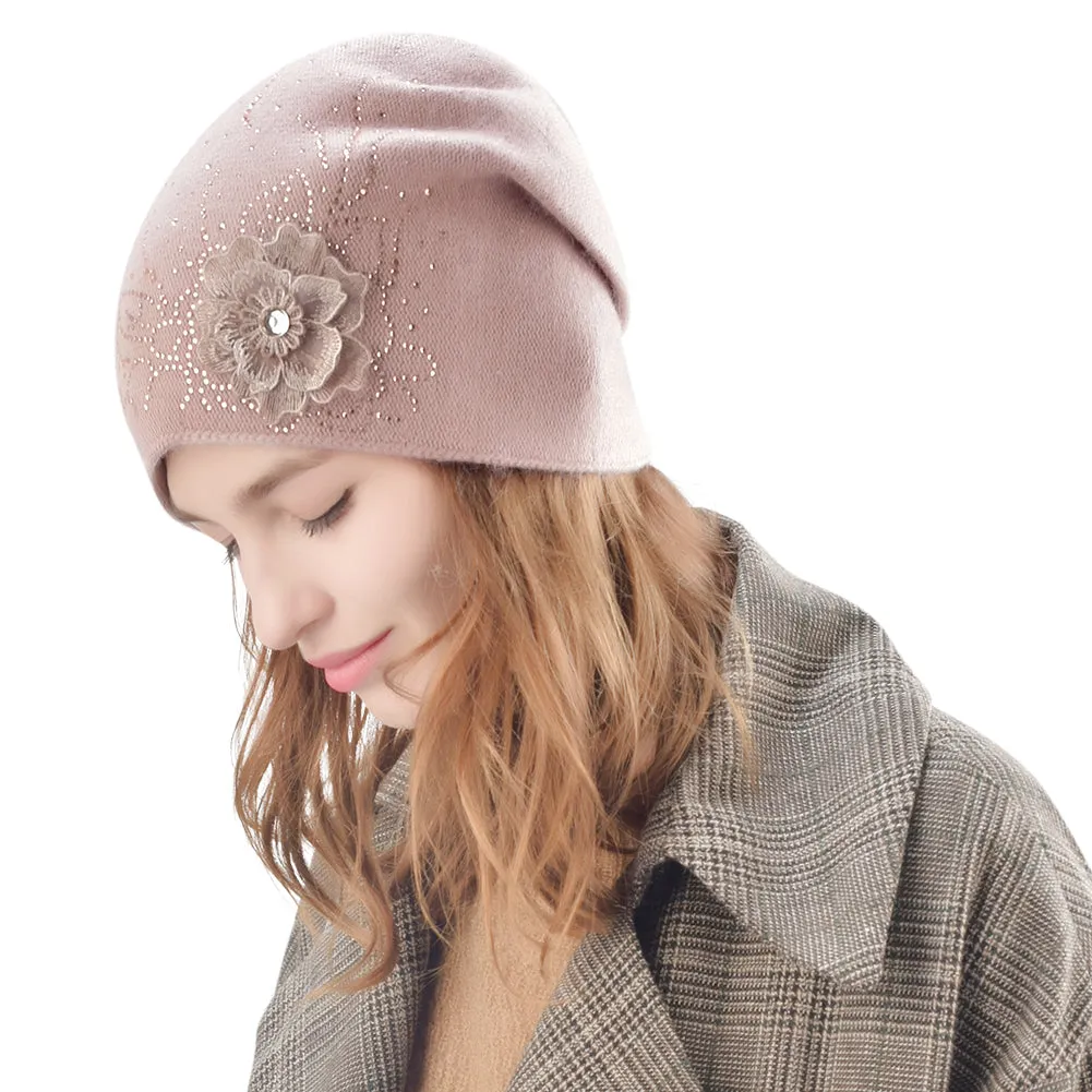 FURTALK Women Winter Beanies Hat Flower Sequin  Drop Shipping B008