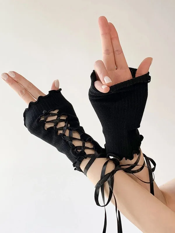 Harajuku Style Niche Y2k Sleeve Sexy Foreign Style DIY Strap Hand Sleeve Jk Girl Fingerless Cos Gloves Thin Summer