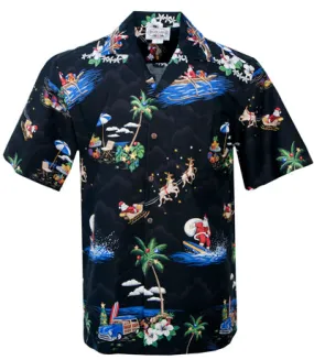 Hawaiian Christmas Mens Shirt in Black