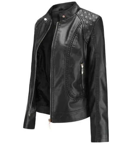 Hnzxzm tailgate outfit black women European Size Spring and Autumn Women's Leather Jacket Women's Short Jacket Slim Thin Leather Jacket Women's Motorcycle Clothing