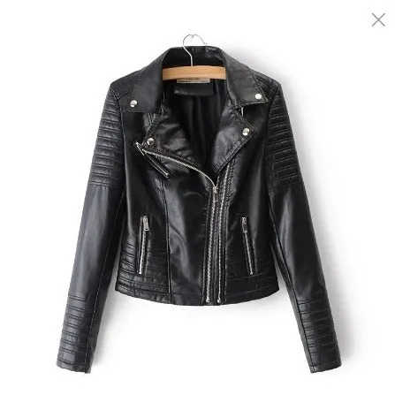 Hnzxzm tailgate outfit black women European Size Spring and Autumn Women's Leather Jacket Women's Short Jacket Slim Thin Leather Jacket Women's Motorcycle Clothing