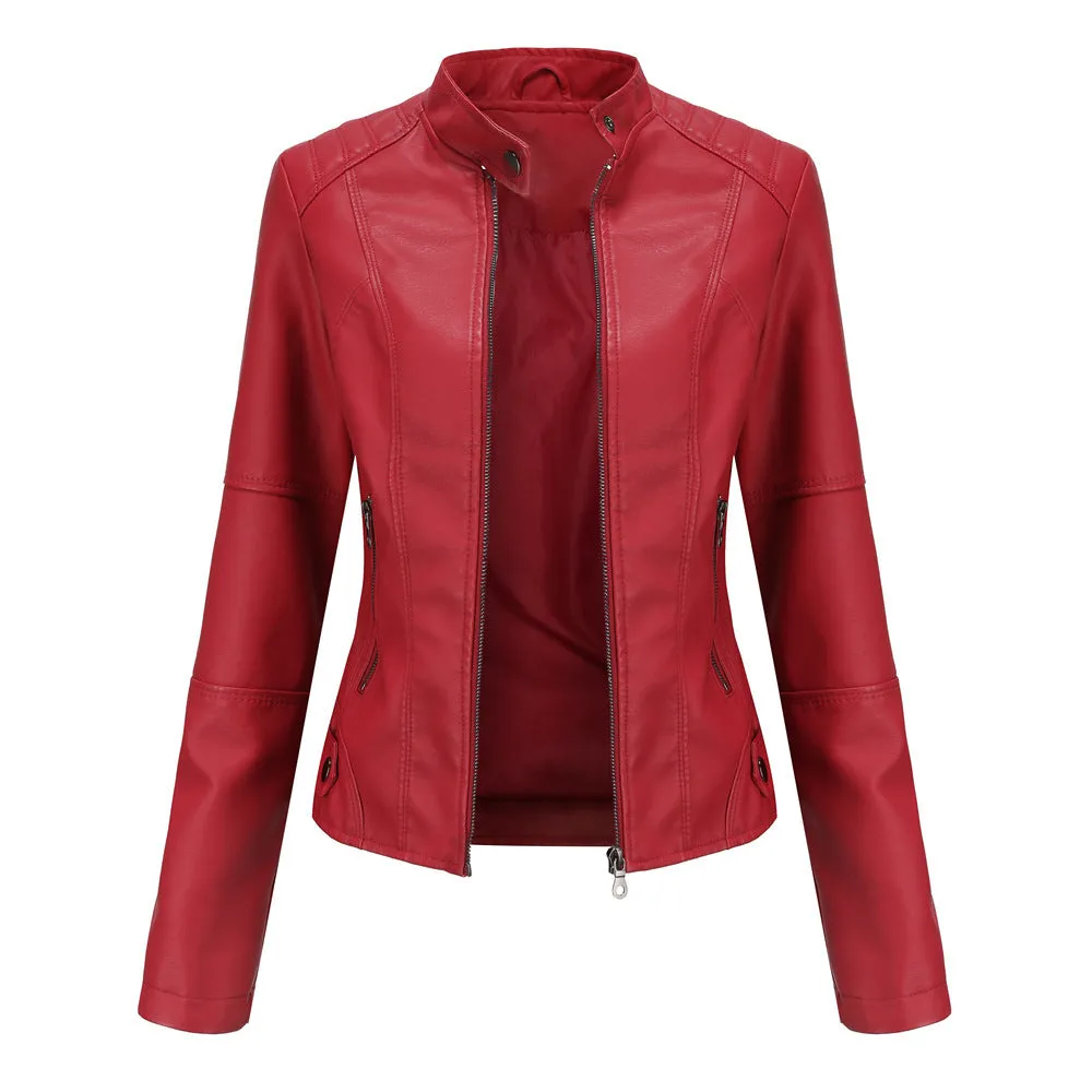 Hnzxzm tailgate outfit black women European Size Spring and Autumn Women's Leather Jacket Women's Short Jacket Slim Thin Leather Jacket Women's Motorcycle Clothing