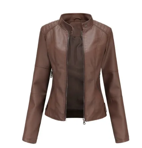 Hnzxzm tailgate outfit black women European Size Spring and Autumn Women's Leather Jacket Women's Short Jacket Slim Thin Leather Jacket Women's Motorcycle Clothing