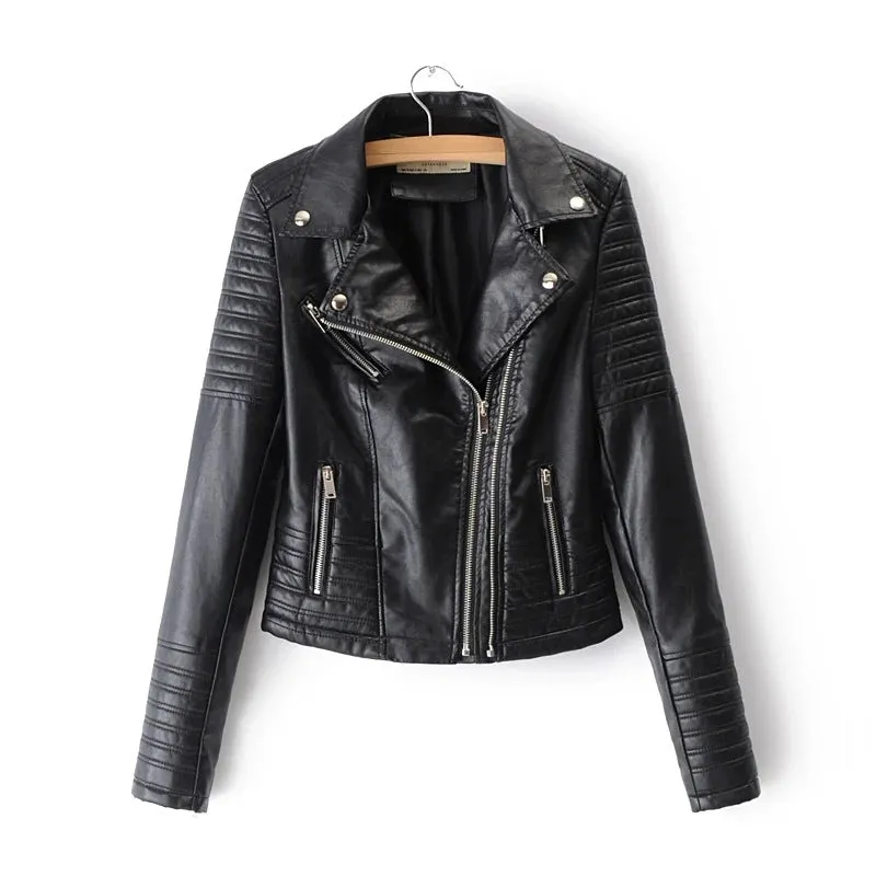 Hnzxzm tailgate outfit black women European Size Spring and Autumn Women's Leather Jacket Women's Short Jacket Slim Thin Leather Jacket Women's Motorcycle Clothing