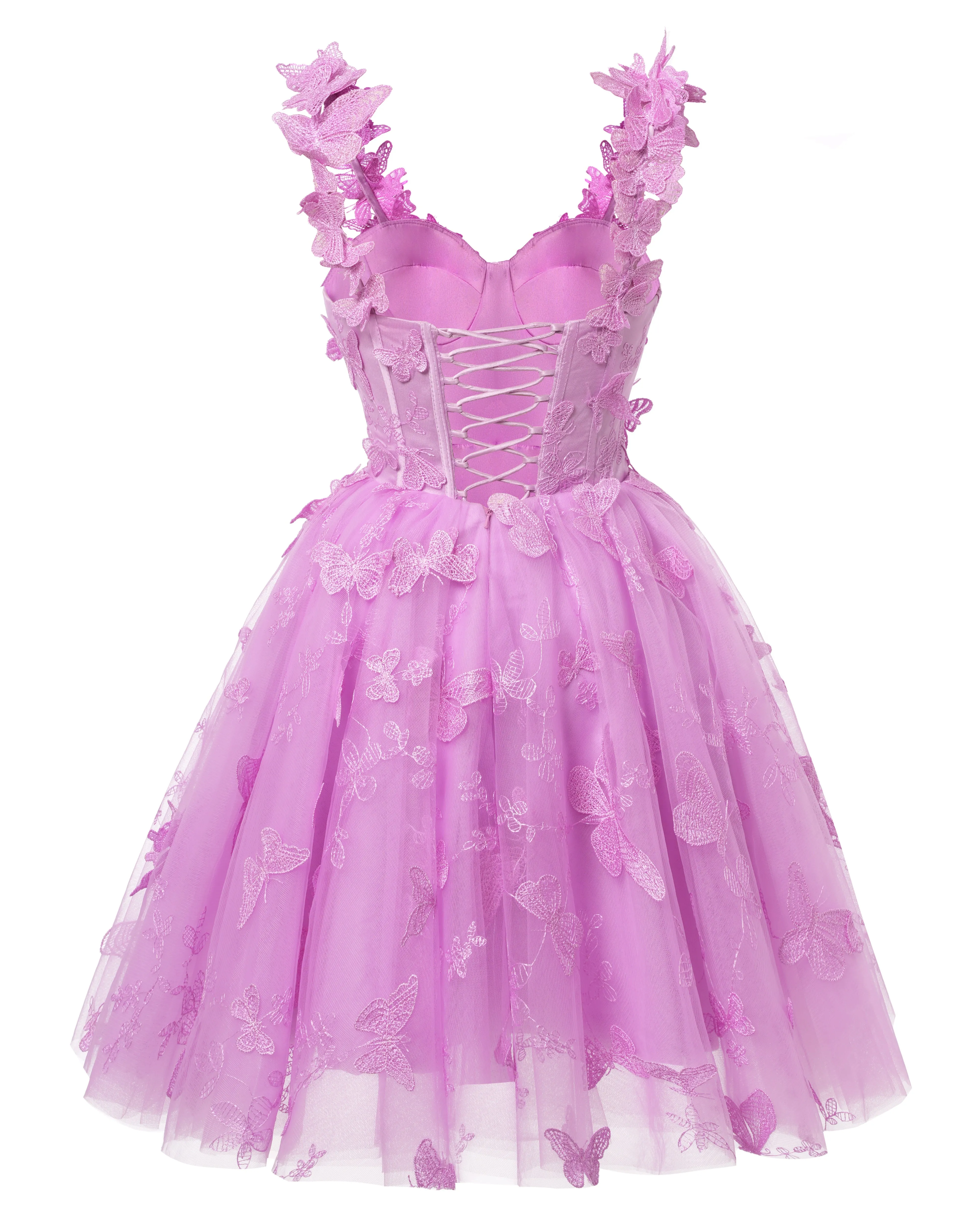 Hot Pink 3D Butterfly Lace Applique Tulle Homecoming Dress for Teens Sweetheart Mini Short Prom Dresses