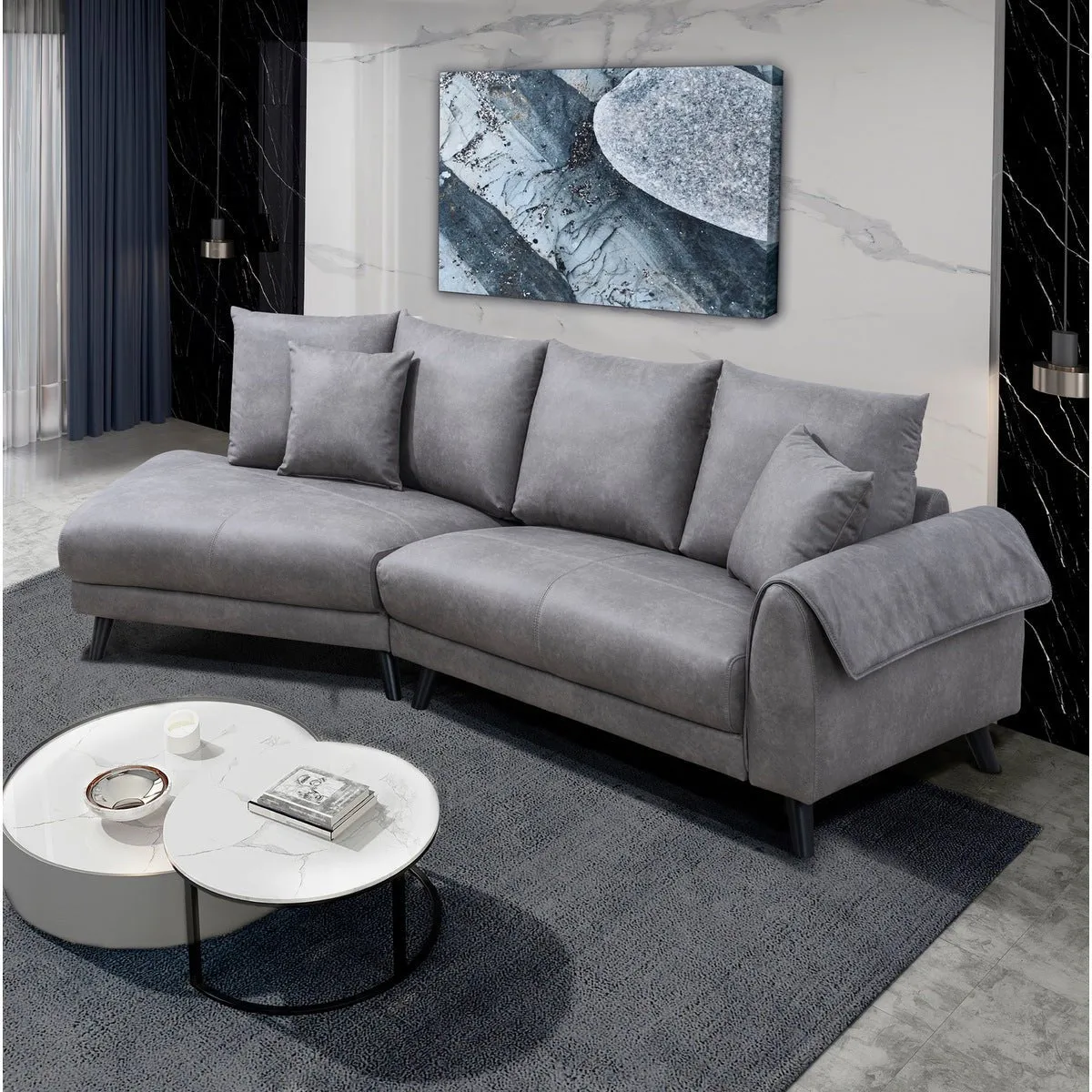 Isolde Grey Sectional with Left Side Chaise & 2 Pillows