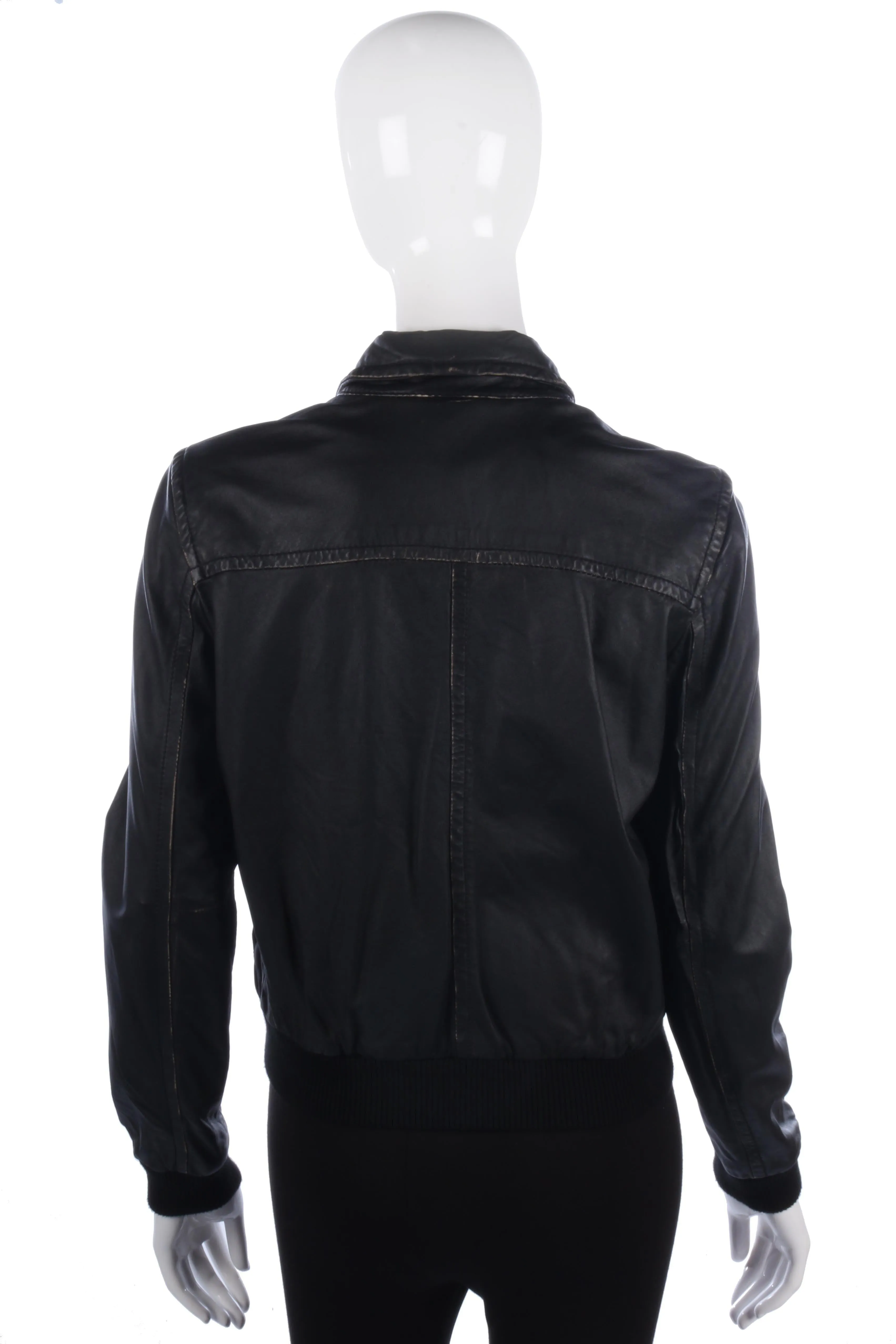 J Crew Soft Leather Bomber Jacket Black UK 8