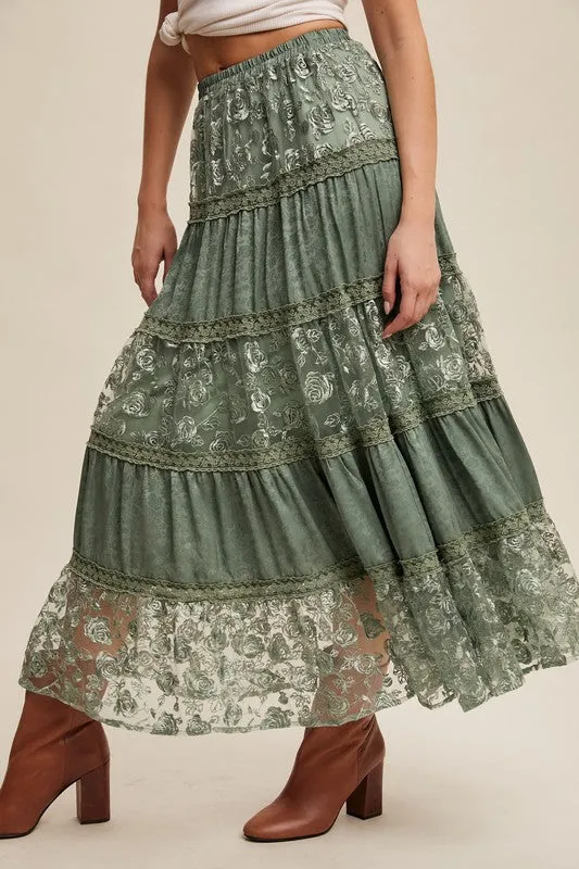 Jennie Floral Lace Tiered Maxi Skirt