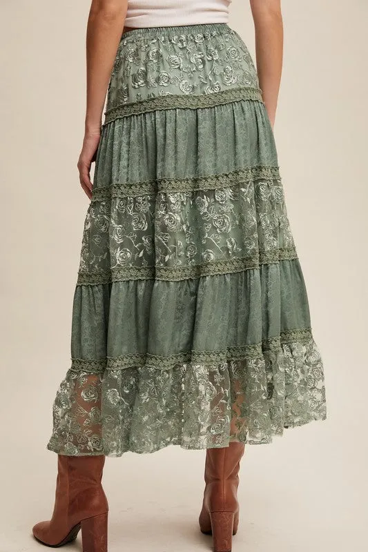 Jennie Floral Lace Tiered Maxi Skirt