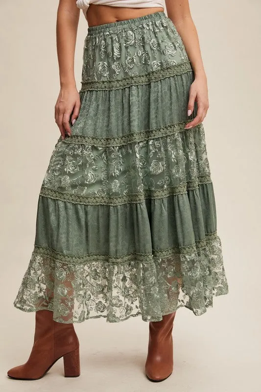 Jennie Floral Lace Tiered Maxi Skirt