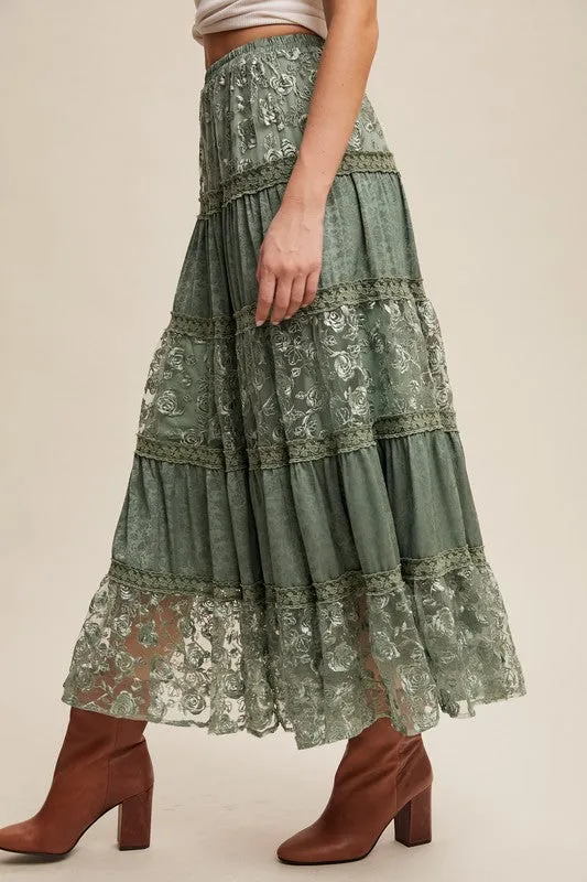 Jennie Floral Lace Tiered Maxi Skirt