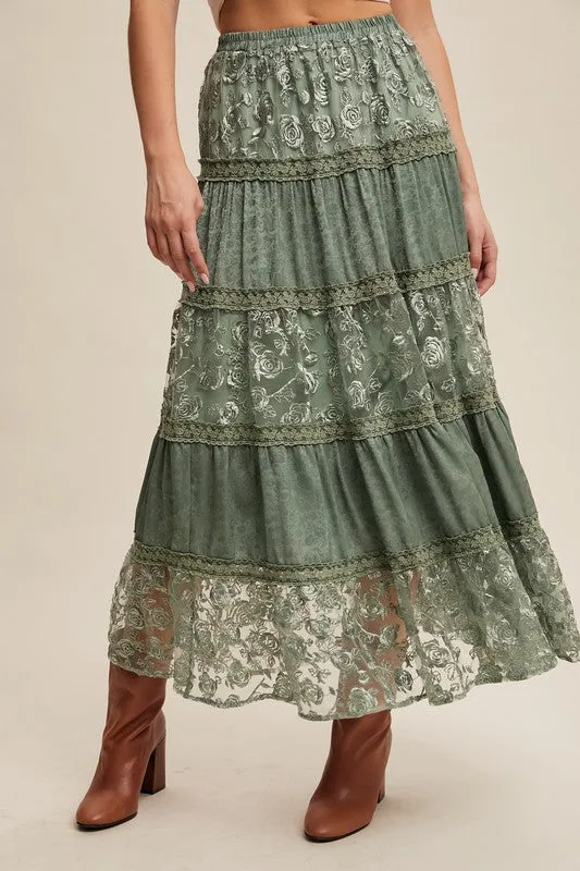 Jennie Floral Lace Tiered Maxi Skirt