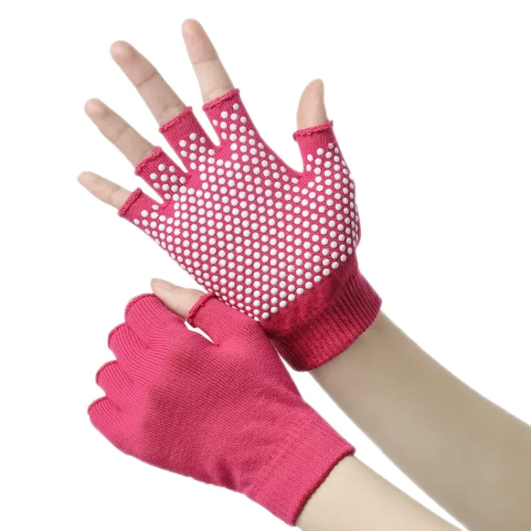 Ladies Non-Slip Fingerless Aerial Yoga Aid Gloves(Rose Red)