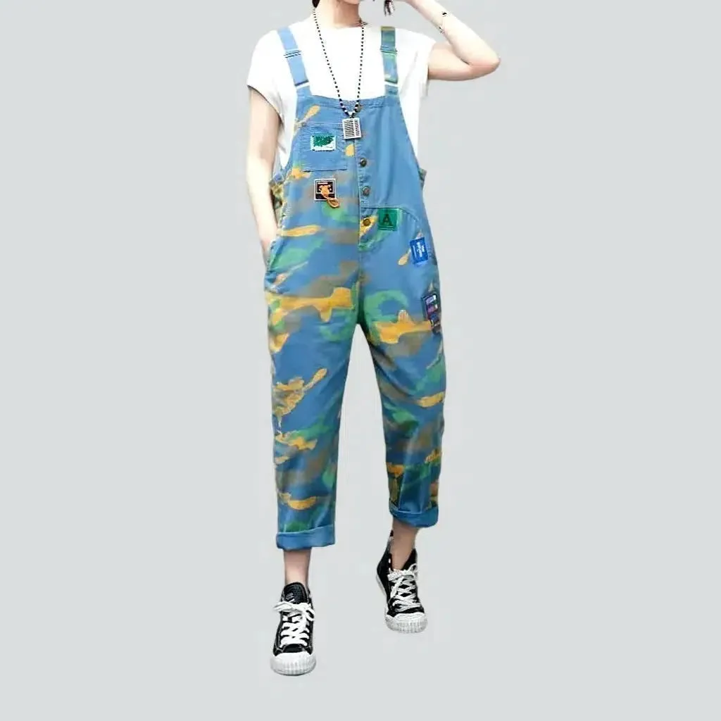 Light-wash women's denim baggy overall