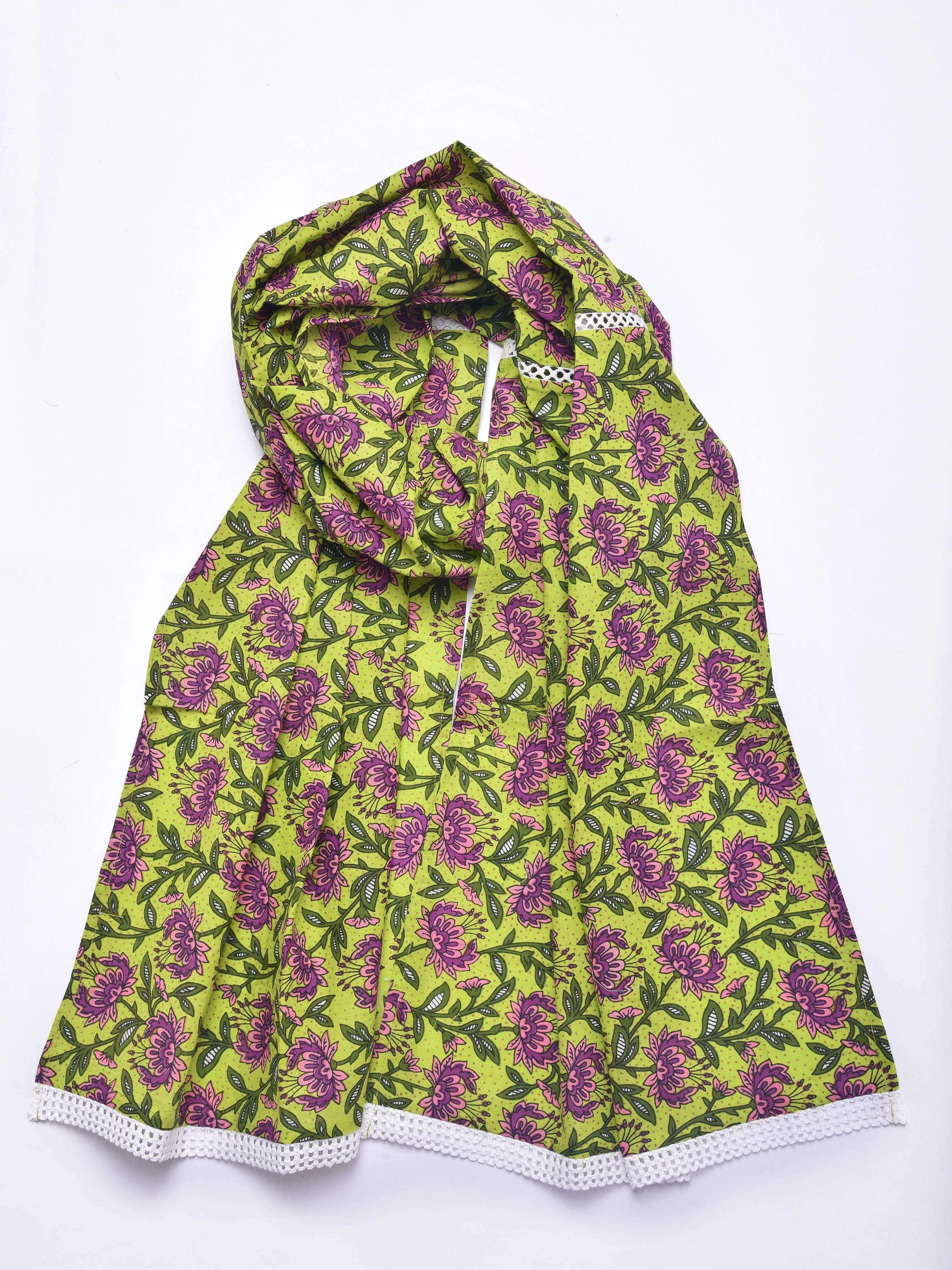 Lime Green Overall Block Print Cotton Stole