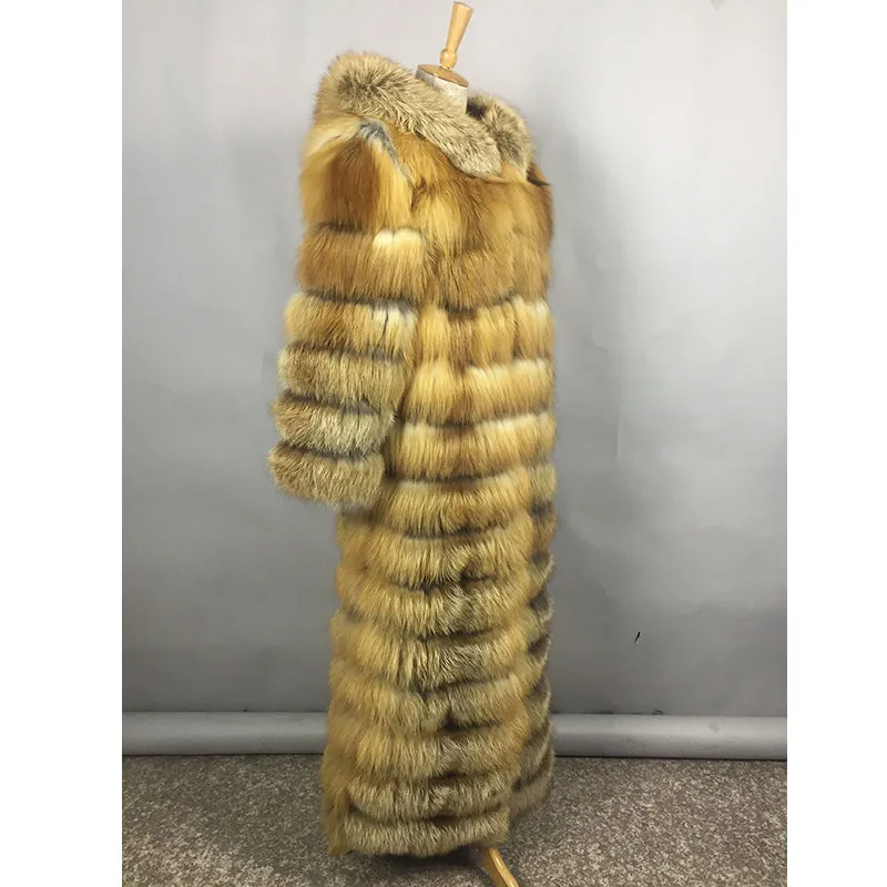 Luxury Real Fox Fur Maxi Hooded Coats