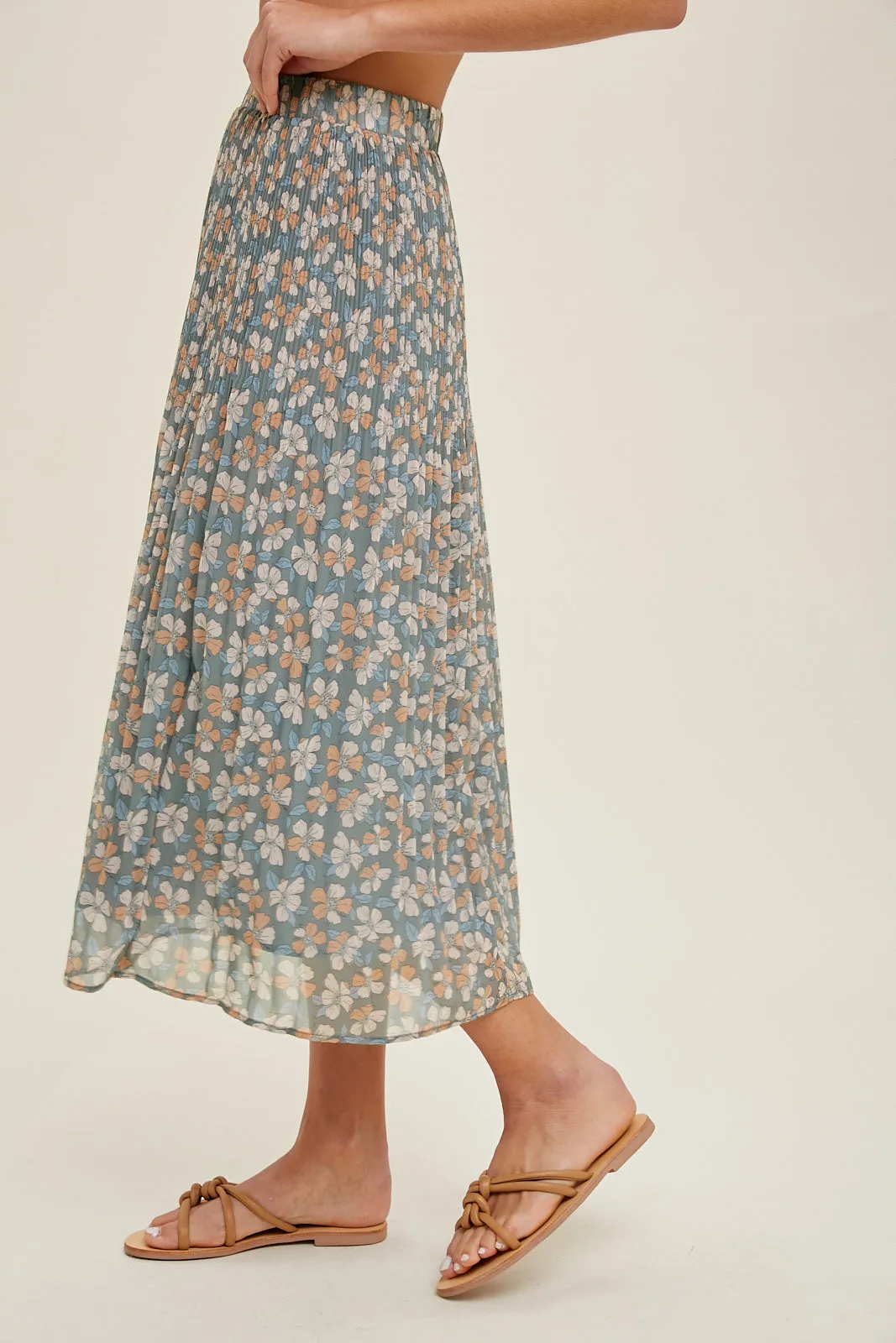 Madison Floral Pleated Midi Skirt