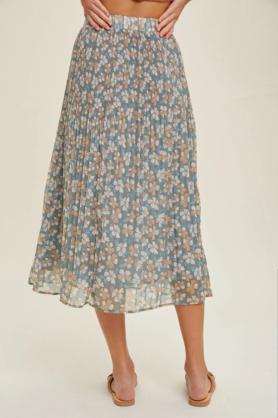 Madison Floral Pleated Midi Skirt