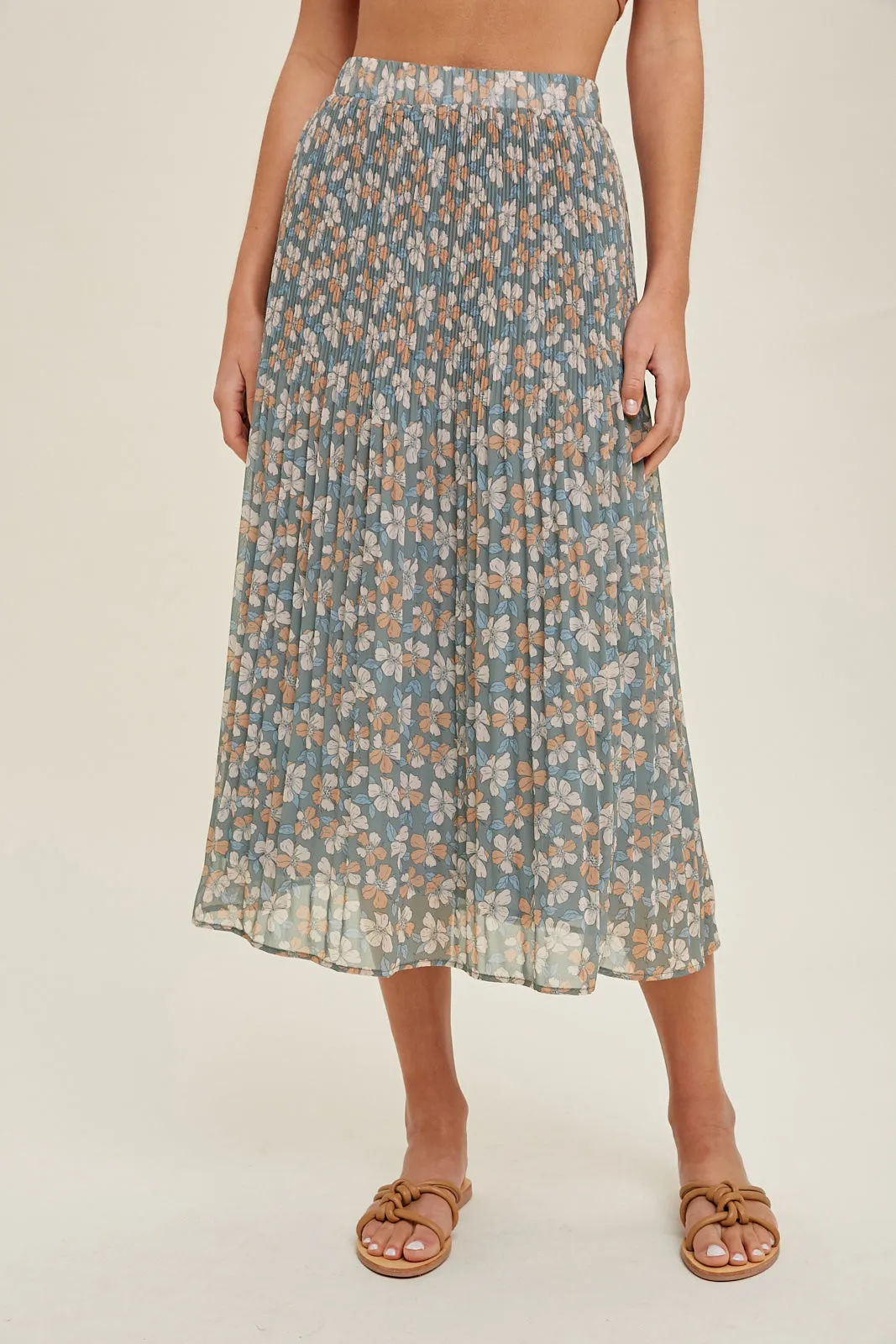 Madison Floral Pleated Midi Skirt